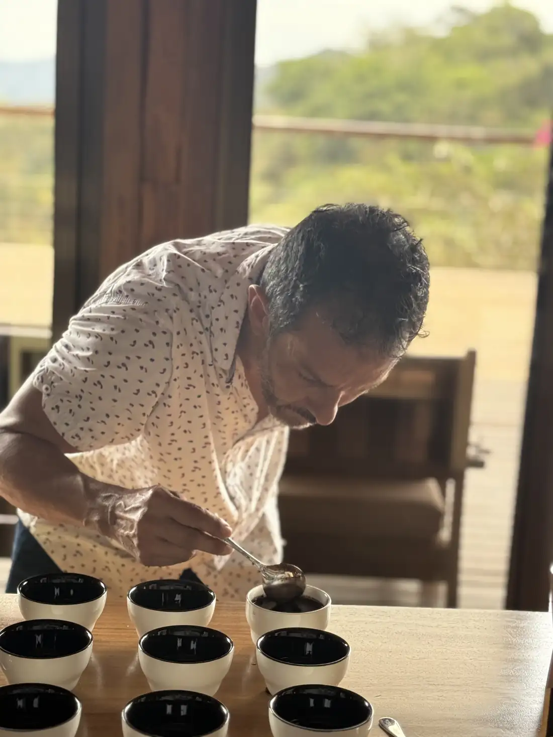 Tasting coffee at a cupping session in Guanacaste, Costa Rica
